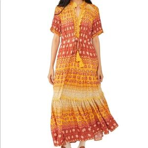 Free People Yellow Orange Floral Maxi Dress